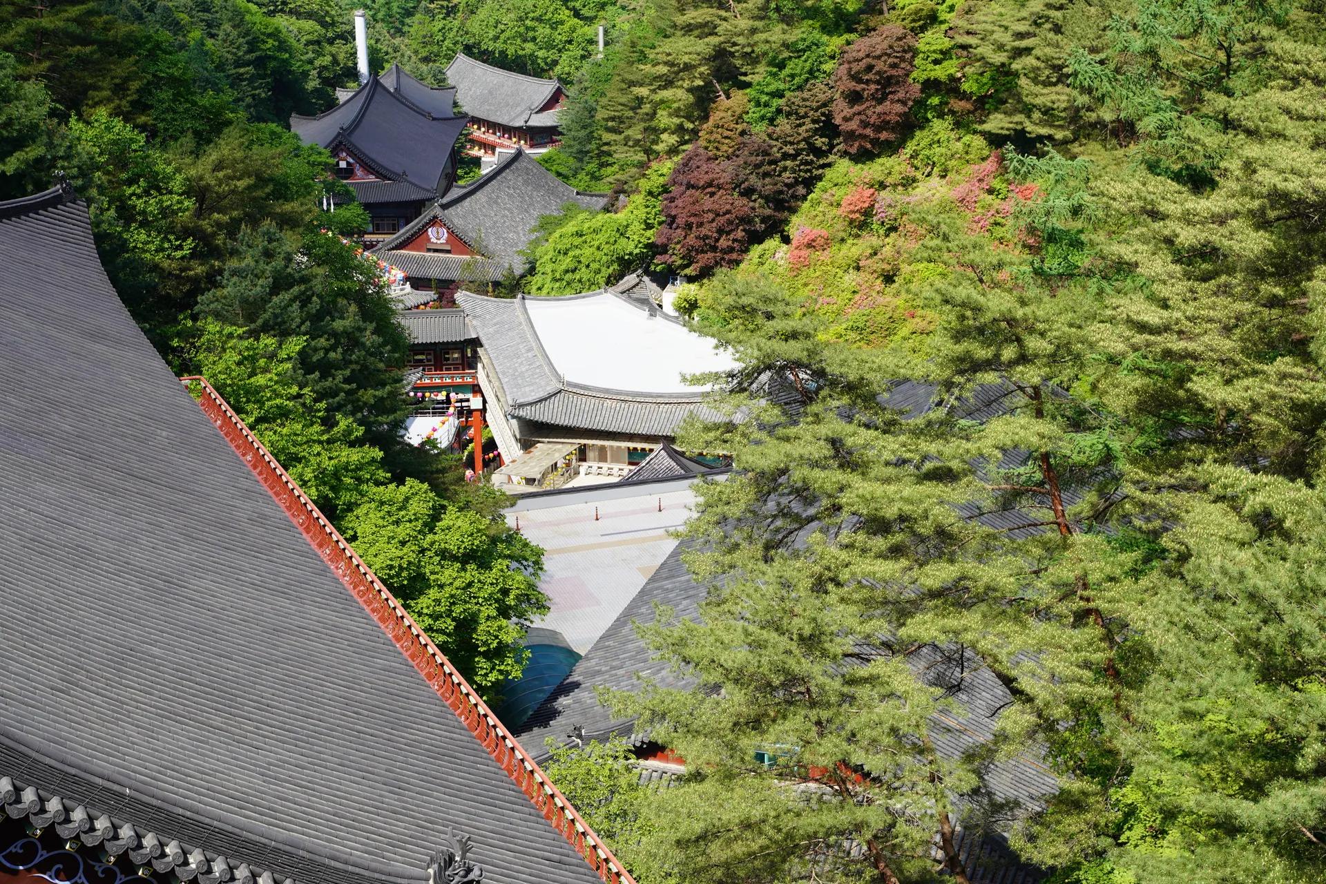 Vue du temple de Guinsa encaissé dans son fond de vallée