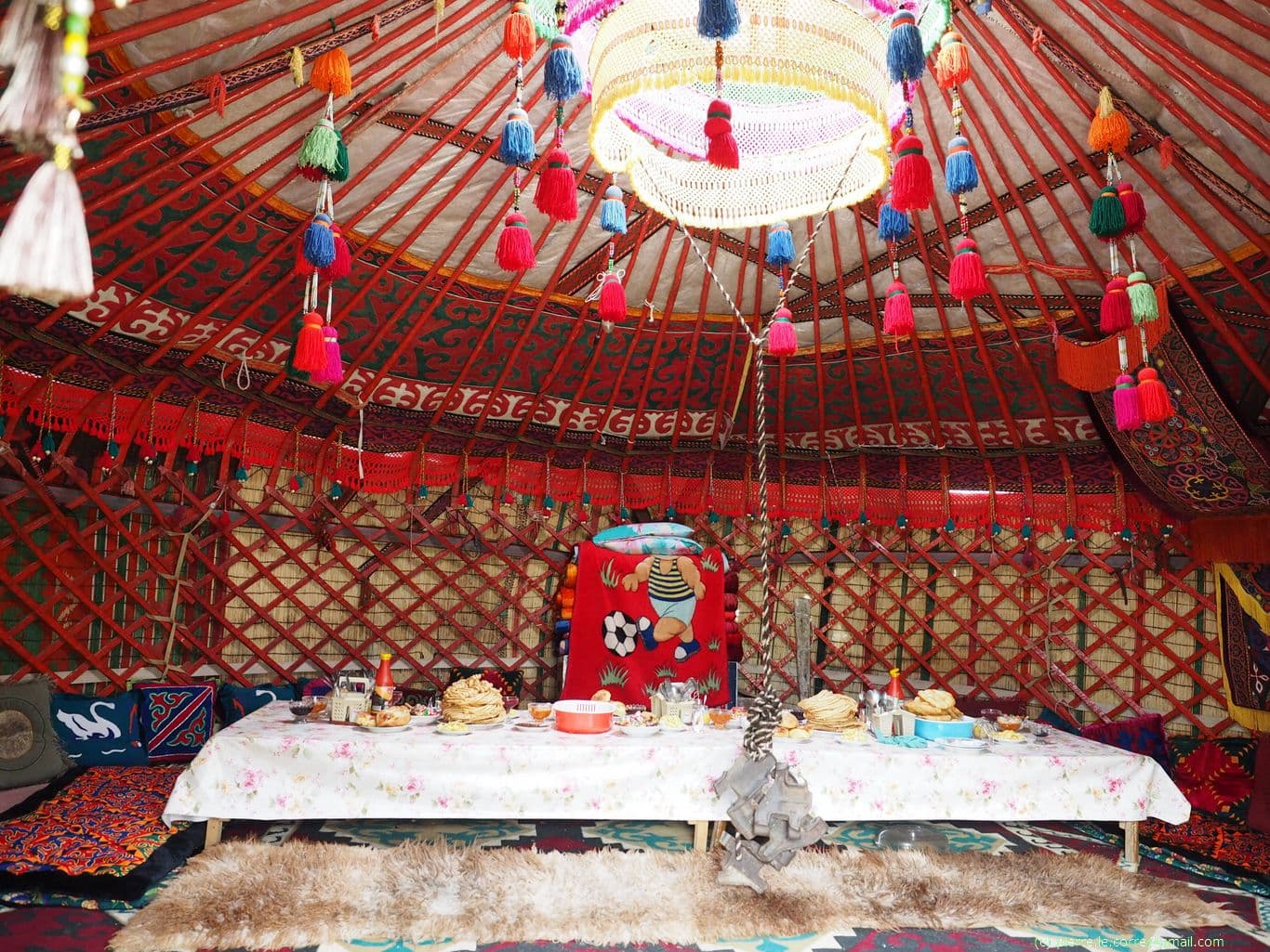 Very colorful interior of the yurt