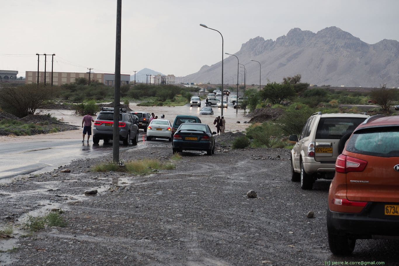 Wadi flooding the road