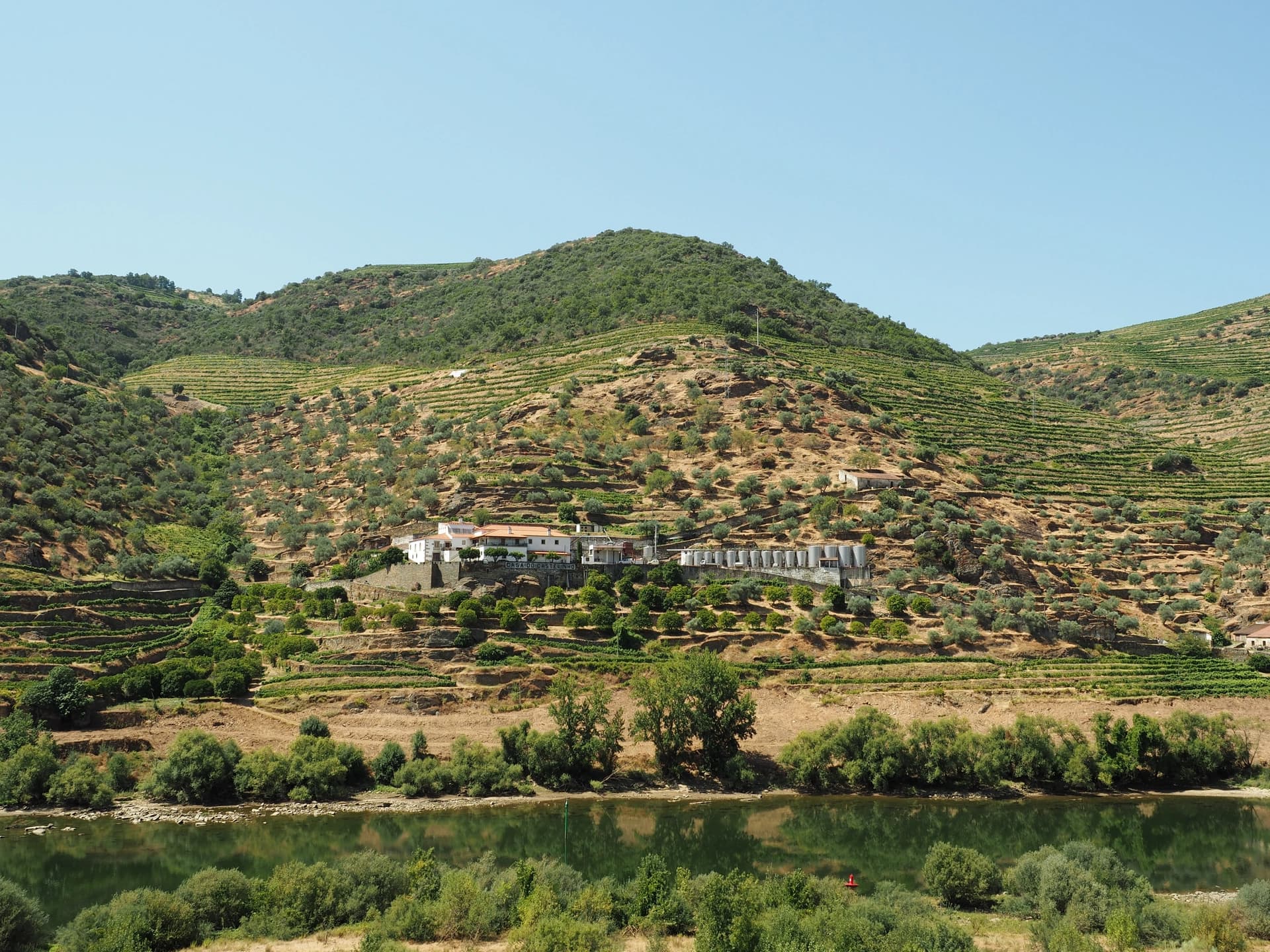 Depuis le train, un des nombreux domaines viticoles de la vallée du Douro