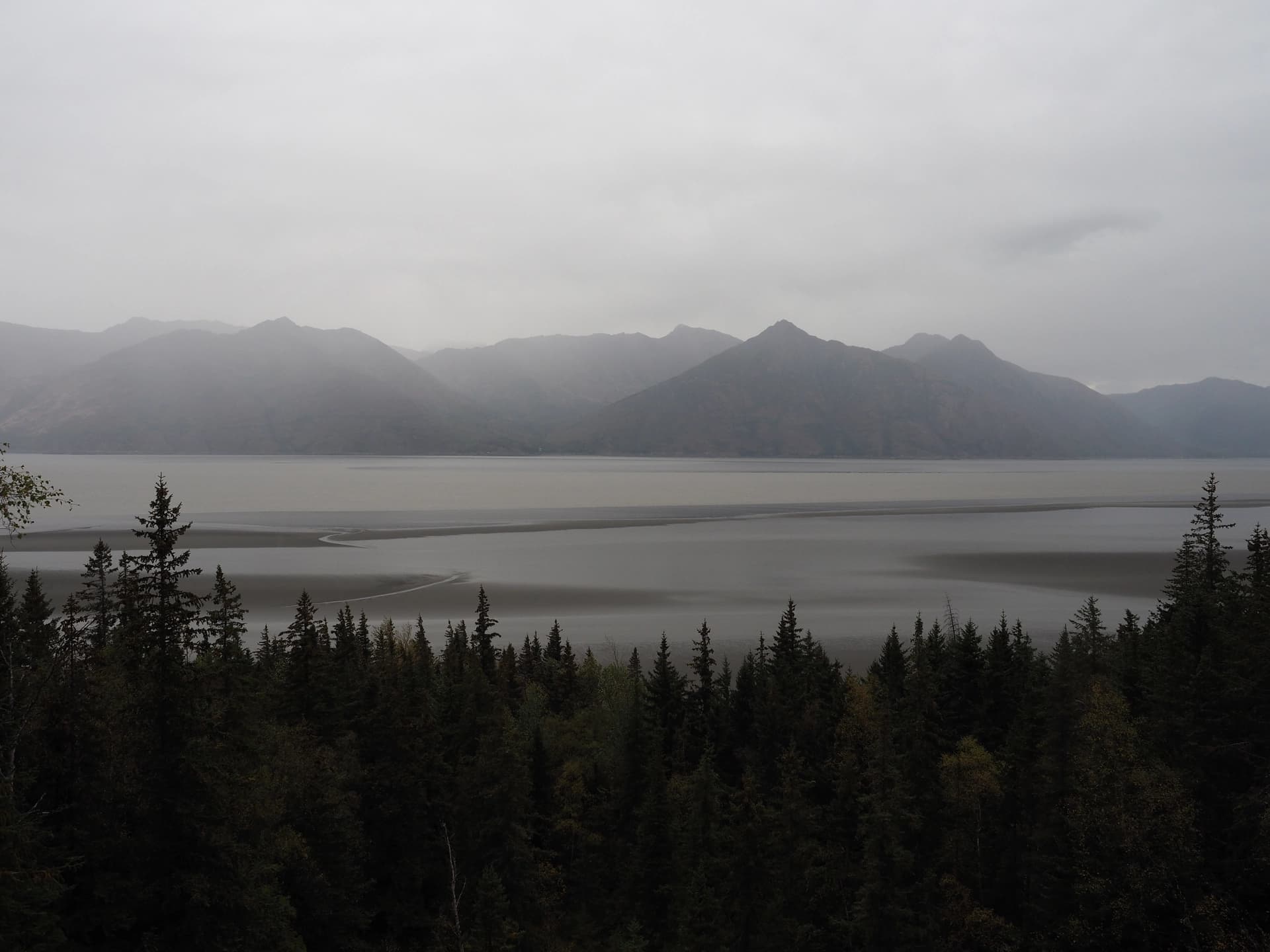 Chugach National Forest - La mer depuis le campground de Porcupine (le matin, sous la pluie)